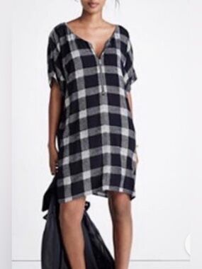 Madewell Black & White Buffalo Check V-Neck Shift Mini Dress Size XS